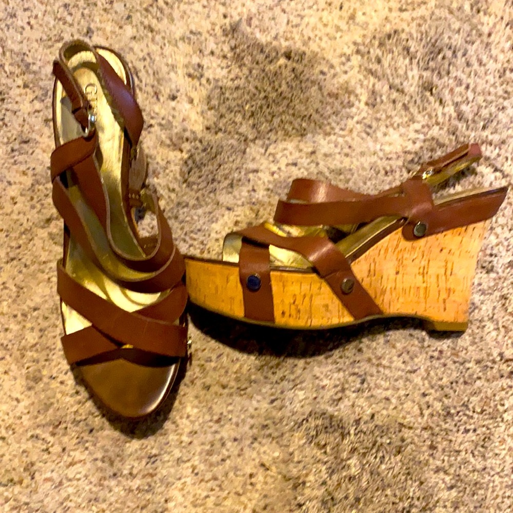 Gently used brown wedge sandals